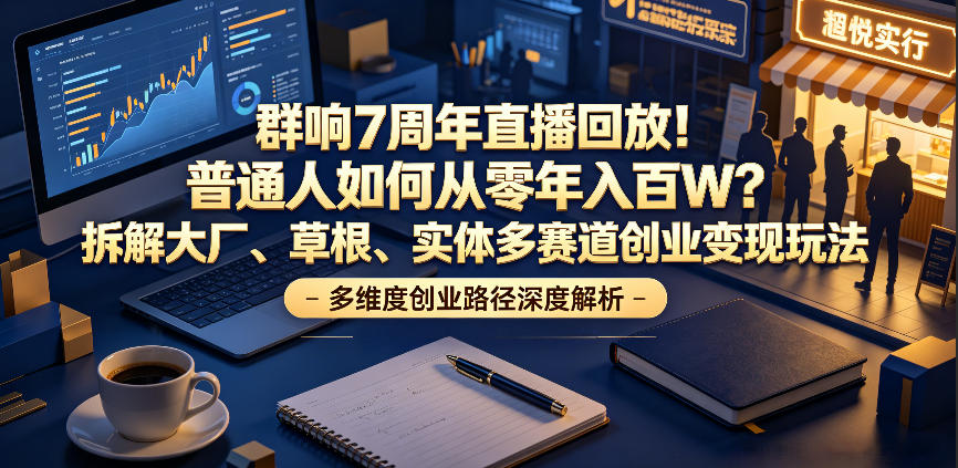 群响7周年直播回放！普通人如何从零年入百W？拆解大厂、草根、实体多赛道创业变现玩法-淘金社:轻创终点站