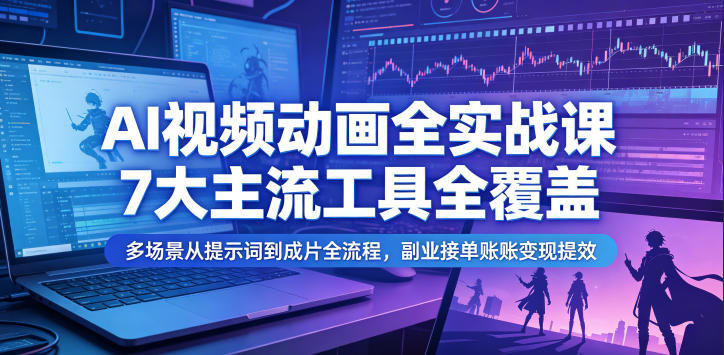 AI视频动画全实战课,7大主流工具全覆盖,多场景从提示词到成片全流程,副业接单账号变现提效-淘金社:轻创终点站