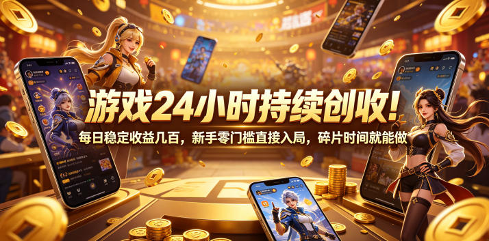 游戏24小时持续创收!每日稳定收益几百,新手零门槛直接入局,碎片时间就能做【揭秘】-淘金社:轻创终点站