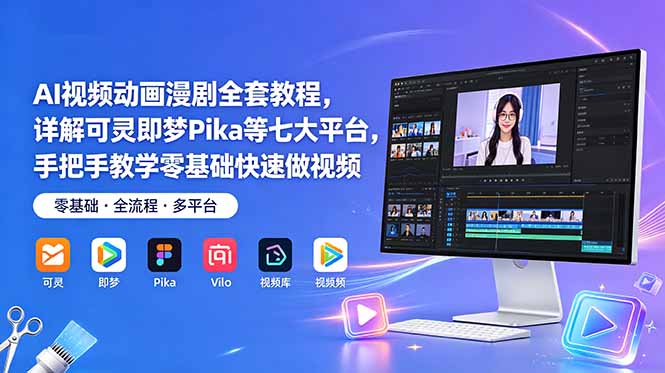 AI视频动画漫剧全套教程，详解可灵即梦Pika等七大平台，手把手教学零基础快速做视频-淘金社:轻创终点站