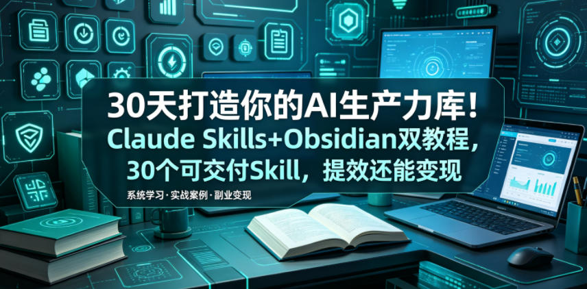 30天打造你的AI生产力库!Claude Skills+Obsidian 双教程,30 个可交付 Skill,提效还能变现-淘金社:轻创终点站