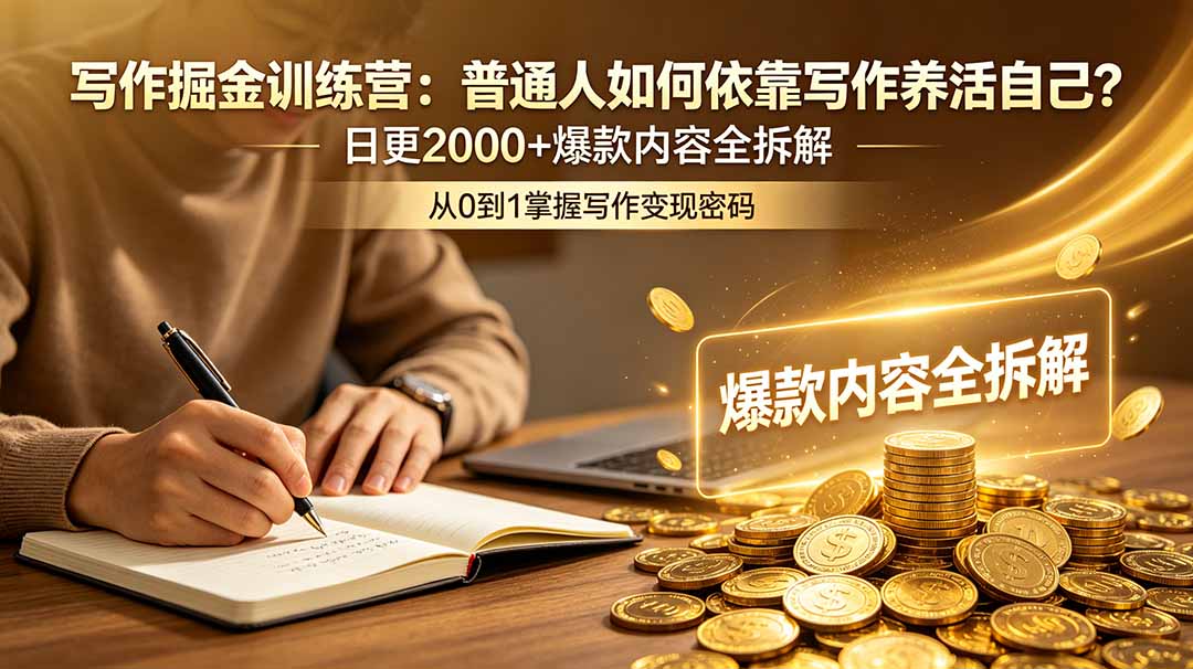 写作掘金训练营:普通人如何依靠写作养活自己?日更2000+爆款内容全拆解-淘金社:轻创终点站