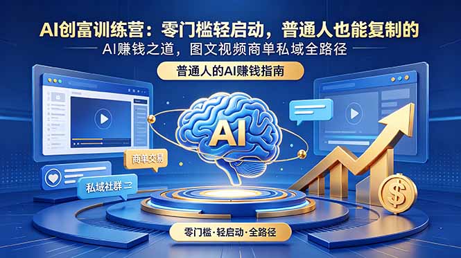 AI创富训练营:零门槛轻启动,普通人也能复制的AI赚钱之道,图文视频商单私域全路径-淘金社:轻创终点站