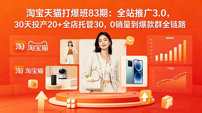 2026淘宝天猫打爆班83期:全站推广3.0,30天投产20+全店托管30,0销量到爆款群全链路-淘金社:轻创终点站