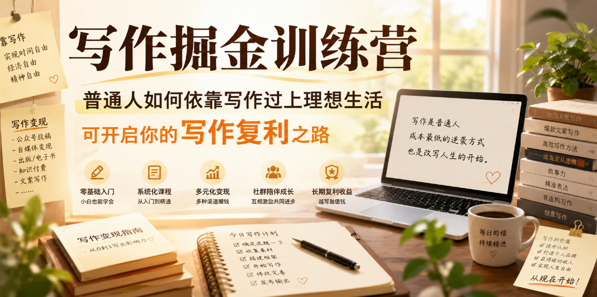写作掘金训练营,普通人如何依靠写作过上理想生活,可开启你的写作复利之路(更新6月)-淘金社:轻创终点站