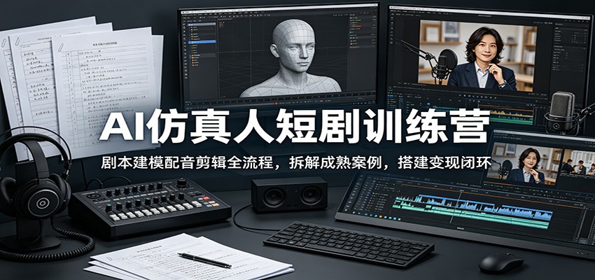 AI仿真人短剧训练营:剧本建模配音剪辑全流程,拆解成熟案例,搭建变现闭环-淘金社:轻创终点站