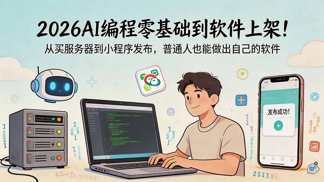 2026AI编程零基础到软件上架!从买服务器到小程序发布,普通人也能做出自己的软件-淘金社:轻创终点站