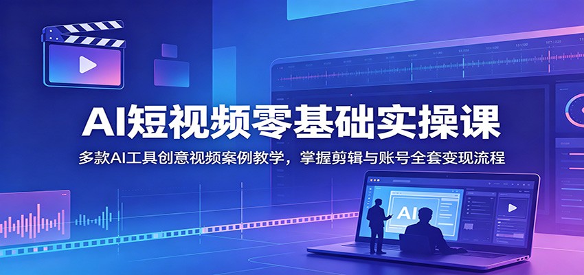 AI短视频零基础实操课:多款AI工具创意视频案例教学,掌握剪辑与账号全套变现流程-淘金社:轻创终点站