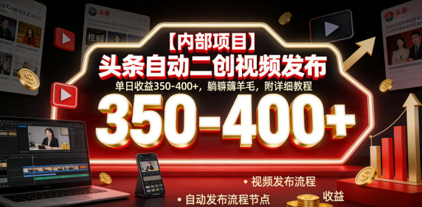 【内部项目】头条自动二创视频发布,单日收益350-400+,躺賺薅羊毛,附详细教程【揭秘】-淘金社:轻创终点站