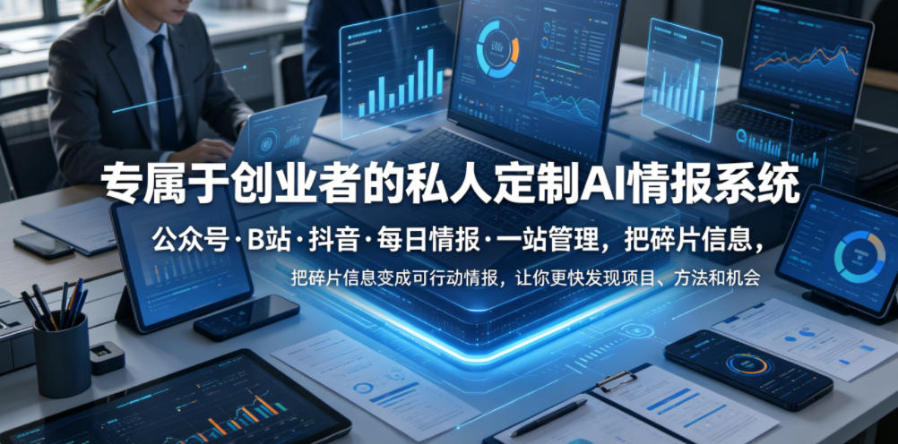 专属于创业者的私人定制AI情报系统，公众号·B站·抖音·每日情报·一站管理，把碎片信息变成可行动情报，让你更快发现项目、方法和机会-淘金社:轻创终点站