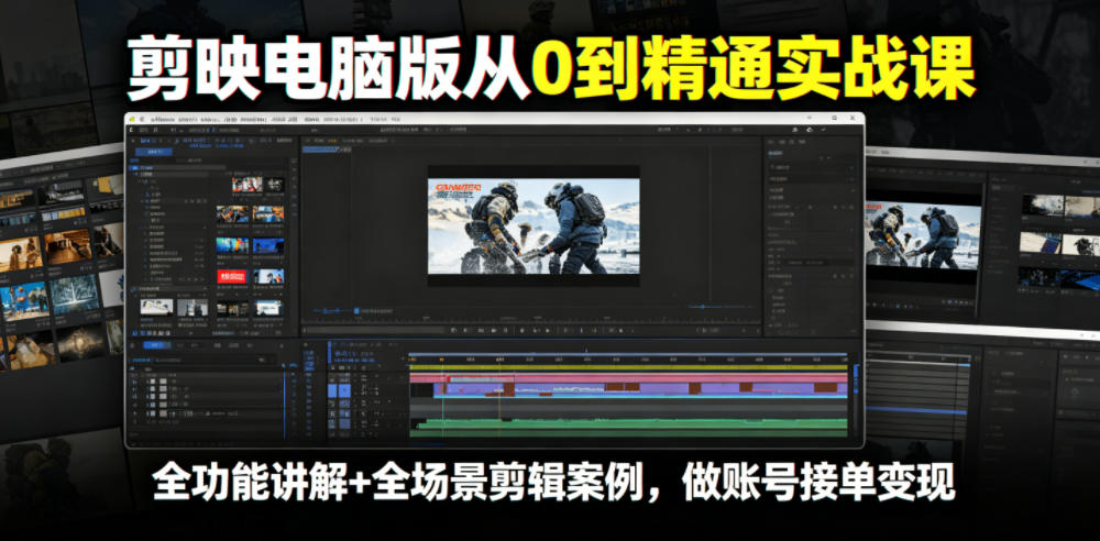 剪映电脑版从0到精通实战课,全功能讲解+全场景剪辑案例,做账号接单变现-淘金社:轻创终点站