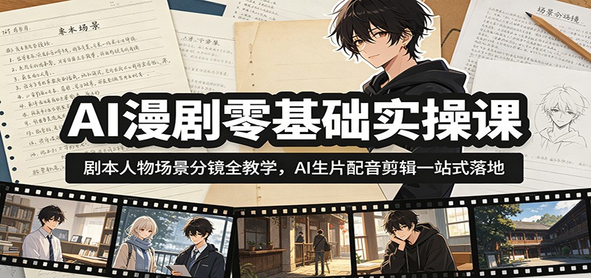 AI漫剧零基础实操课:剧本人物场景分镜全教学,AI生片配音剪辑一站式落地-淘金社:轻创终点站