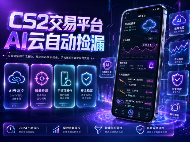 CS2交易平台AI云自动捡漏,多年稳定运行,无需手机,支持任何形式验证,日入300+【揭秘】-淘金社:轻创终点站