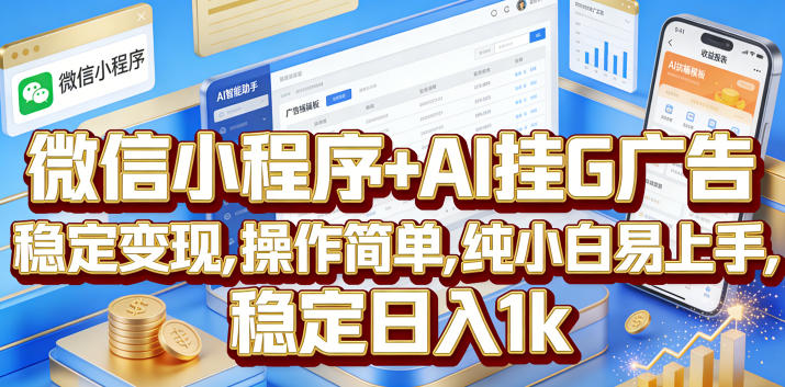 微信小程序+AI挂G广告,稳定变现,操作简单,纯小白易上手,稳定日入1k【揭秘】-淘金社:轻创终点站