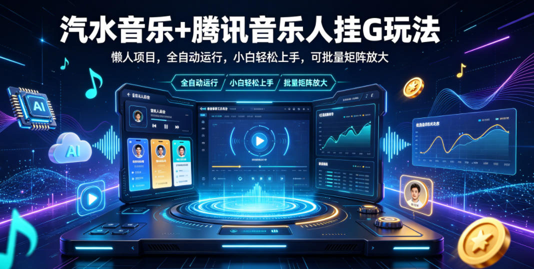 汽水音乐+腾讯音乐人挂G玩法,懒人项目,全自动运行,小白轻松上手,可批量矩阵放大【揭秘】-淘金社:轻创终点站