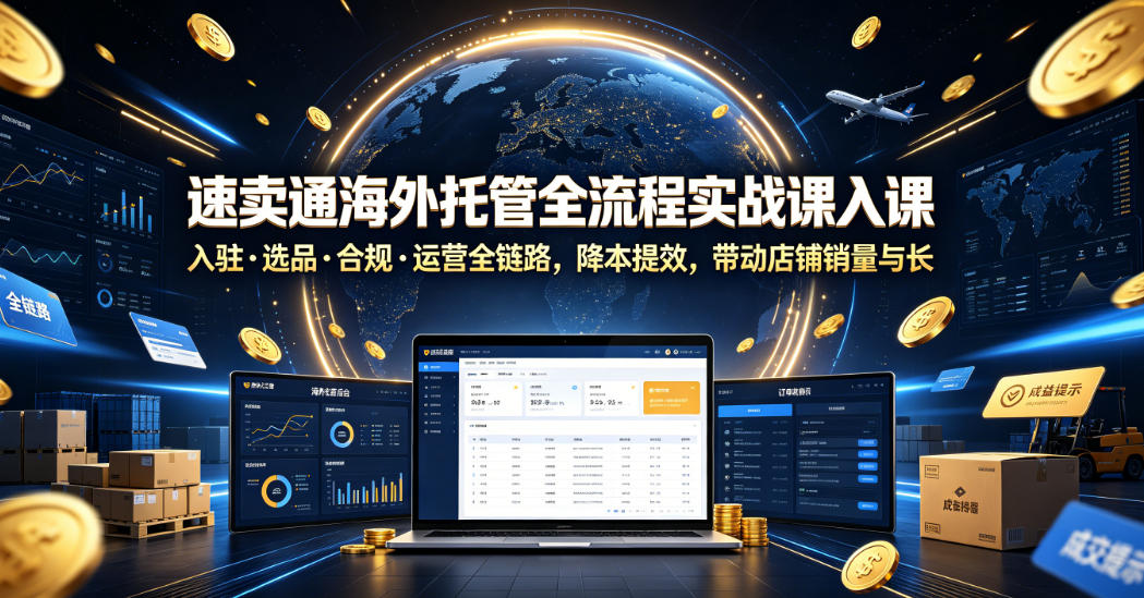 速卖通海外托管全流程实战课入驻・选品・合规・运营全链路,降本提效,带动店铺销量与收益增长-淘金社:轻创终点站