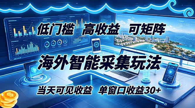 海外智能采集玩法,低门槛高单价可矩阵,当天可见收益,单窗口30+-淘金社:轻创终点站