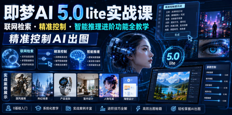 即梦AI 5.0 lite实战课,联网检索・精准控制・智能推理进阶功能全教学,精准控制AI出图-淘金社:轻创终点站