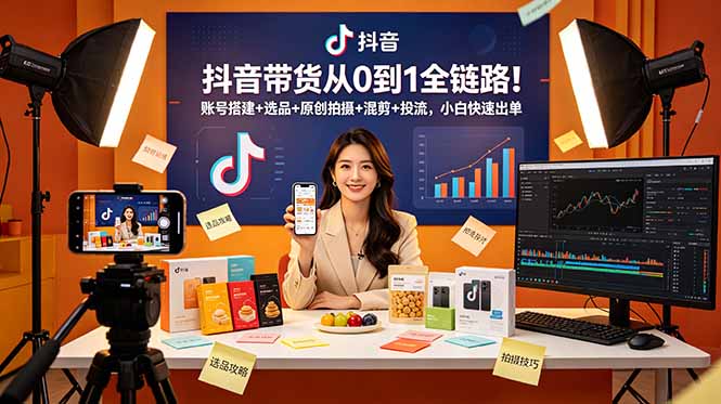 抖音带货从0到1全链路!账号搭建+选品+原创拍摄+混剪+投流,小白快速出单-淘金社:轻创终点站