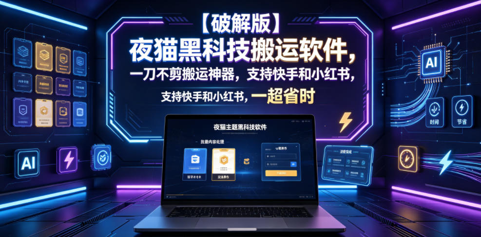 【破解版】夜猫黑科技搬运软件，一刀不剪搬运神器，支持快手和小红书，一键搬运超省时！-淘金社:轻创终点站