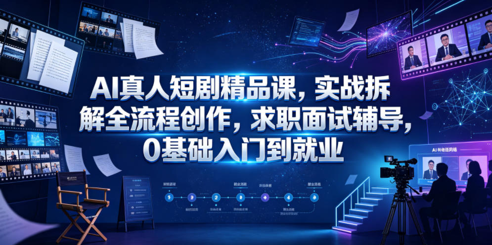 AI真人短剧精品课,实战拆解全流程创作,求职面试辅导,0基础入门到就业-淘金社:轻创终点站
