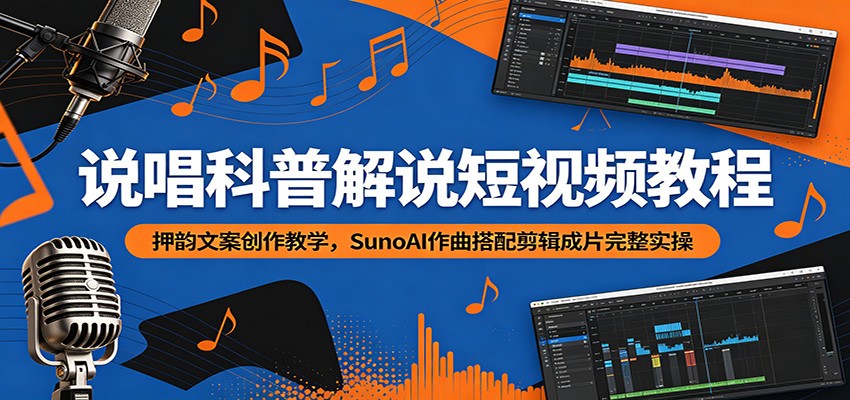 说唱科普解说短视频教程:押韵文案创作教学,SunoAI作曲搭配剪辑成片完整实操-淘金社:轻创终点站