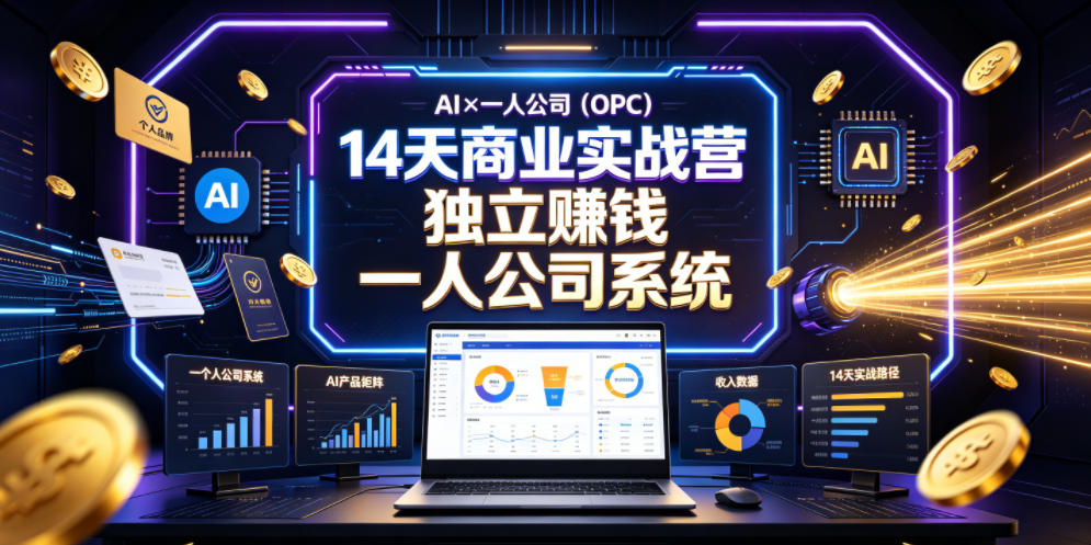 AI×一人公司(OPC)14天商业实战营,用AI帮你搭建一个属于你自己的、能独立賺钱的一人公司系统-淘金社:轻创终点站
