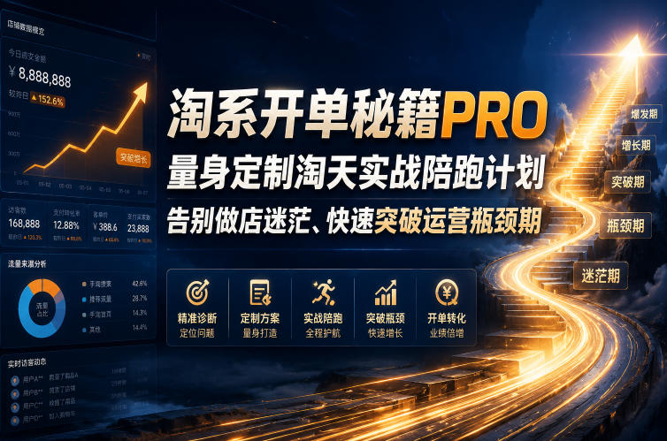 淘系开单秘籍PRO，量身定制淘天实战陪跑计划，告别做店迷茫、快速突破运营瓶颈期(2026年6月22日)-淘金社:轻创终点站