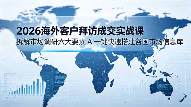 2026海外客户拜访成交实战课：拆解市场调研六大要素，AI一键快速搭建各国市场信息库-淘金社:轻创终点站