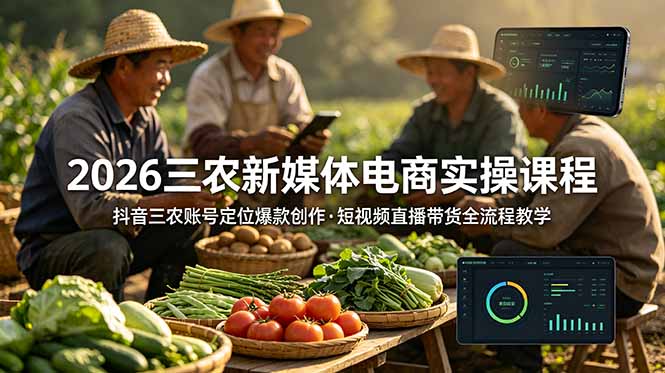 2026三农新媒体电商实操课程：抖音三农账号定位爆款创作，短视频直播带货全流程教学-淘金社:轻创终点站
