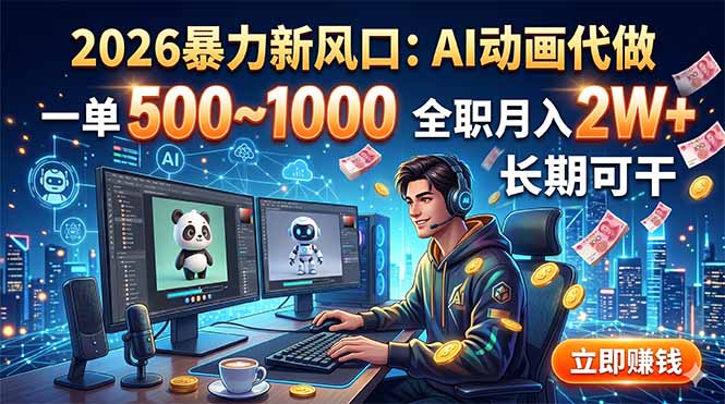 2026暴力新风口：AI动画代做，一单500~1000，全职月入2W+，长期可干-淘金社:轻创终点站