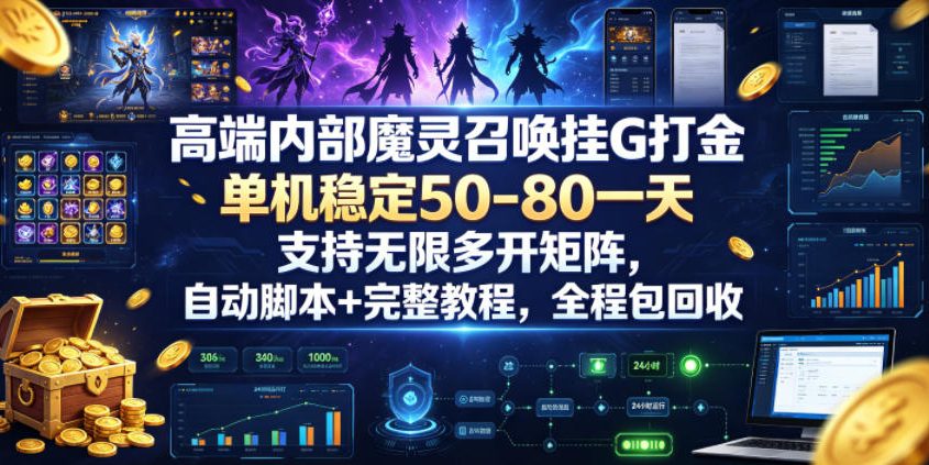 高端内部魔灵召唤挂G打金，单机稳定50-80一天，支持无限多开矩阵，自动脚本+完整教程，全程包回收【揭秘】-淘金社:轻创终点站