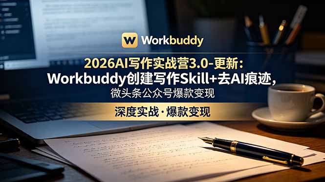 2026AI写作实战营3.0-更新：Workbuddy创建写作Skill+去AI痕迹，微头条公众号爆款变现-淘金社:轻创终点站