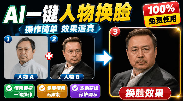 纯离线本地运行！AI一键人物lian部替换软件，支持图片换lian，效果逼真，最便捷换lian工具FaceSwap-淘金社:轻创终点站