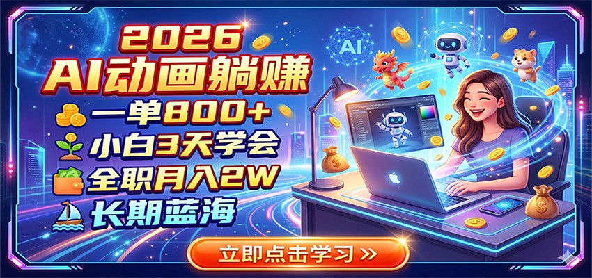 2026 AI动画躺赚：一单800+，小白3天学会，全职月入2W，长期蓝海-淘金社:轻创终点站