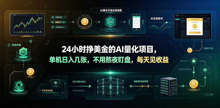 24小时挣美金的AI量化项目，单机日入几十美刀，不用熬夜盯盘，每天见收益【揭秘】-淘金社:轻创终点站