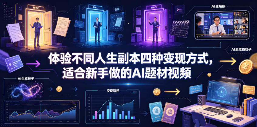 体验不同人生副本四种变现方式，适合新手做的AI题材视频-淘金社:轻创终点站