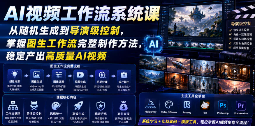 AI视频工作流系统课，从随机生成到导演级控制，掌握图生工作流完整制作方法，稳定产出高质量AI视频-淘金社:轻创终点站