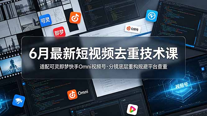 6月最新短视频去重技术课，适配可灵即梦快手Omni视频号，分镜底层重构规避平台查重-淘金社:轻创终点站