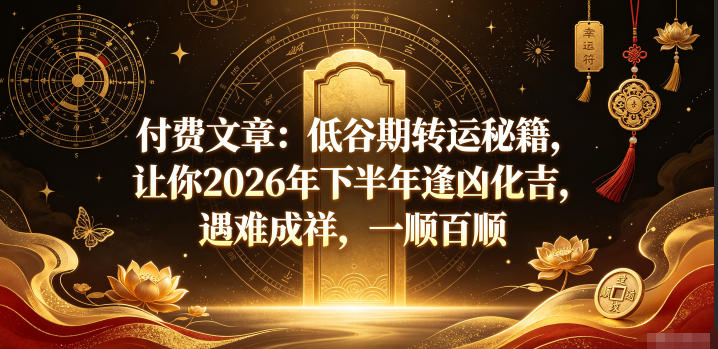 付费文章：低谷期转运秘籍，让你2026年下半年逢凶化吉，遇难成祥，一顺百顺-淘金社:轻创终点站