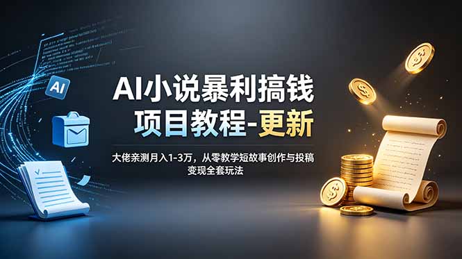 AI小说暴利搞钱项目教程-更新，大佬亲测月入1-3万，从零教学短故事创作与投稿变现全套玩法-淘金社:轻创终点站