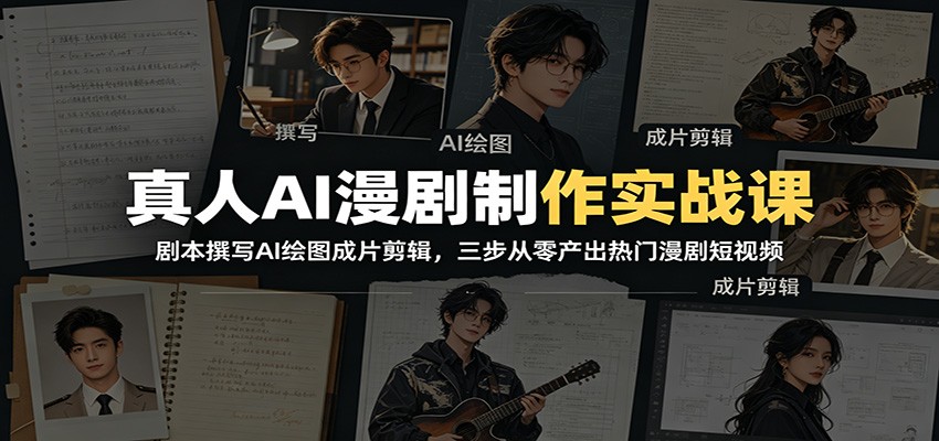 真人AI漫剧制作实战课：剧本撰写AI绘图成片剪辑，三步从零产出热门漫剧短视频-淘金社:轻创终点站