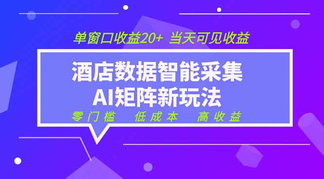 2026酒店数据采集ai智能矩阵新风口  低成本   高收益   当天见收益   单窗口20+-淘金社:轻创终点站