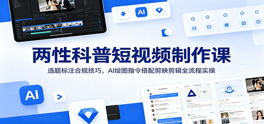 两性科普短视频制作课：选题标注合规技巧，AI绘图指令搭配剪映剪辑全流程实操-淘金社:轻创终点站