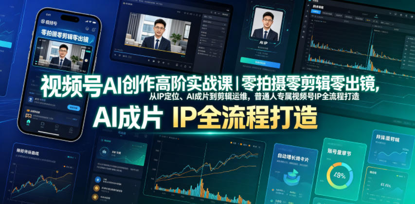 视频号AI创作高阶实战课｜零拍摄零剪辑零出镜，从IP定位、AI成片到剪辑运维，普通人专属视频号IP全流程打造-淘金社:轻创终点站