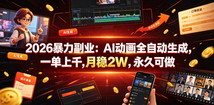 2026暴力副业：AI动画全自动生成，一单上千，月稳2W，永久可做【揭秘】-淘金社:轻创终点站