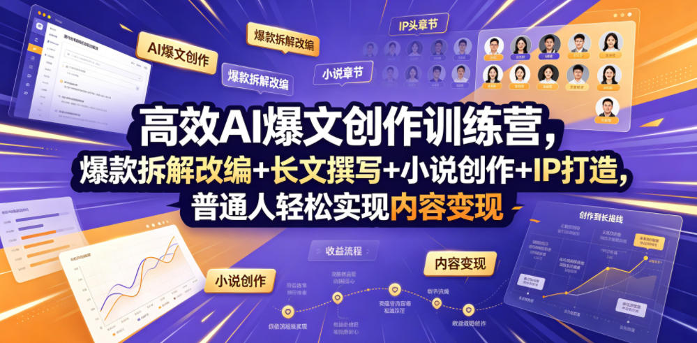 高效AI爆文创作训练营，爆款拆解改编+长文撰写+小说创作+IP打造，普通人轻松实现内容变现-淘金社:轻创终点站