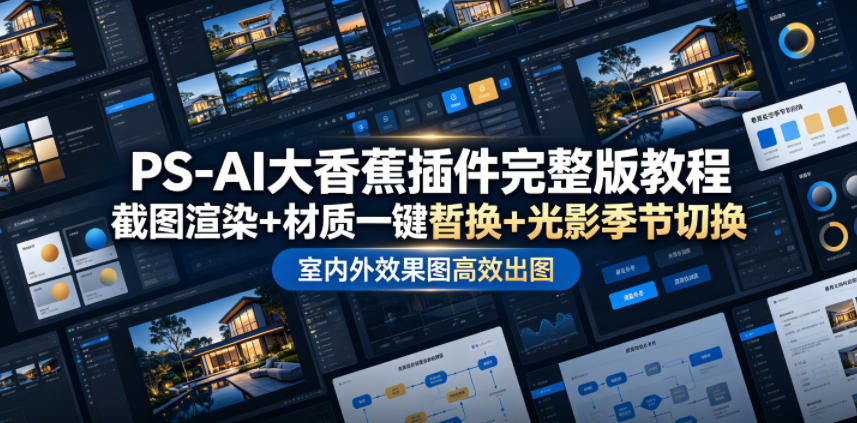PS-AI大香蕉插件完整版教程，截图渲染+材质一键替换+光影季节切换，室内外效果图高效出图高阶课程-淘金社:轻创终点站