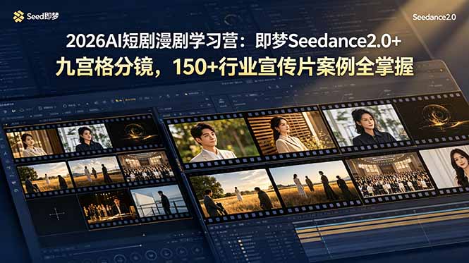 2026AI短剧漫剧学习营：即梦Seedance2.0+九宫格分镜，150+行业宣传片案例全掌握-淘金社:轻创终点站
