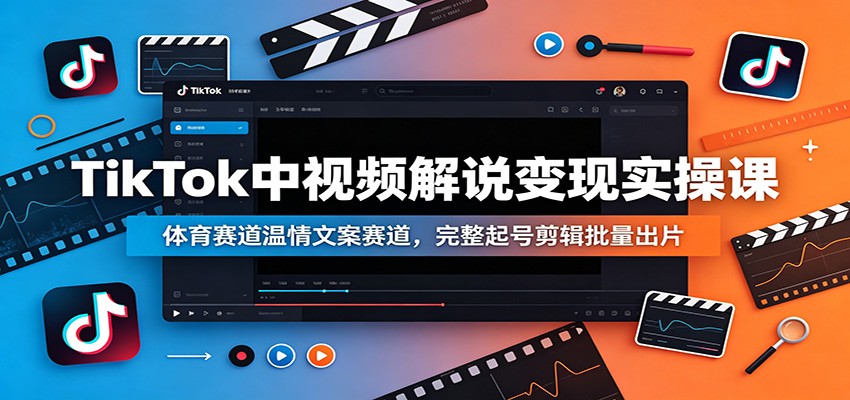 TikTok中视频解说变现实操课：体育赛道温情文案赛道，完整起号剪辑批量出片-淘金社:轻创终点站